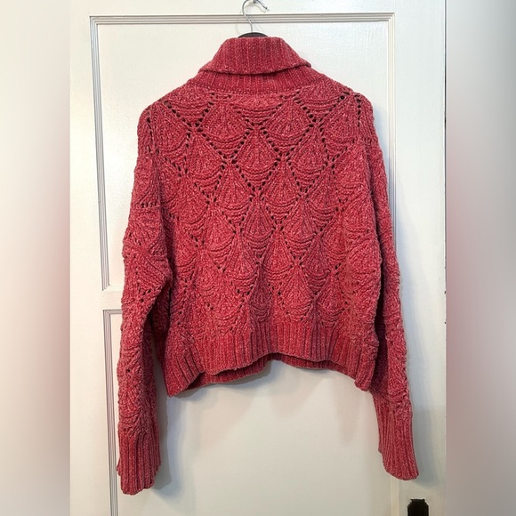 POL Chunky Knit Turtleneck Sweater Women's Medium Pink Cropped Pullover - Picture 4 of 8